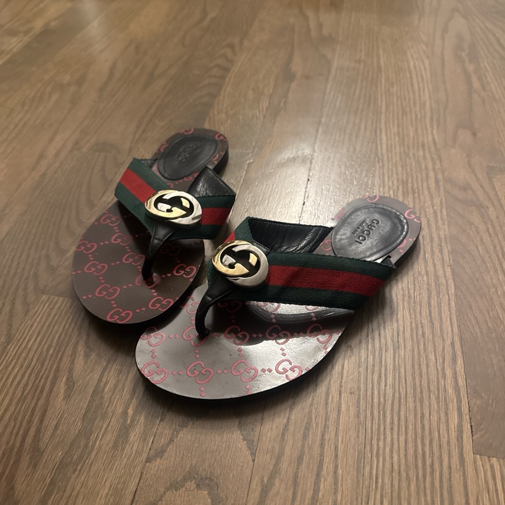 Gucci Black and Red Logo Sandals